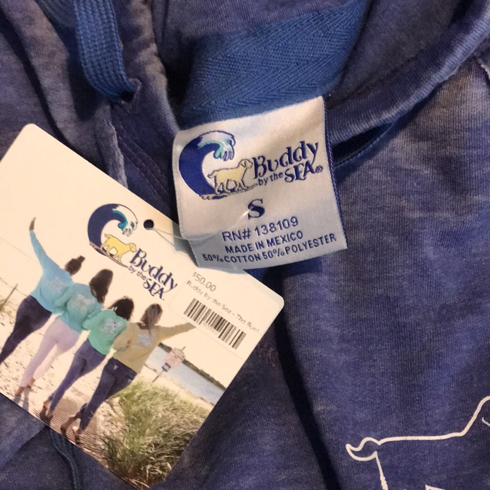 Women’s Sz S NWT BUDDY BY THE SEA Comfort Hoodie in a washed blue iris color - Picture 9 of 9